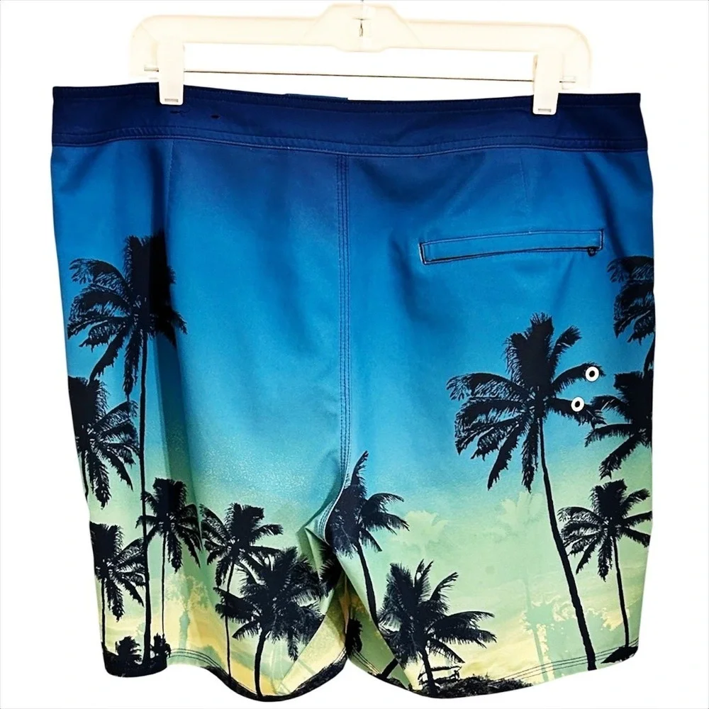American Eagle Board Shorts Mens Large Blue Palm Tree Swim Trunks Tropical Beach